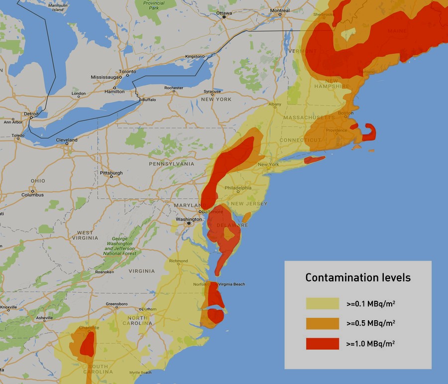 mapa contaminacion nuclear EEUU 2017