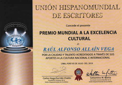 diploma premio mundial excelencia cultural