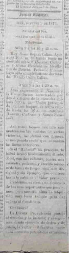 Angamos El Peruano 09 oct 1879