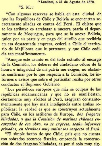 informe a Peru compra buque britanico chile 1872